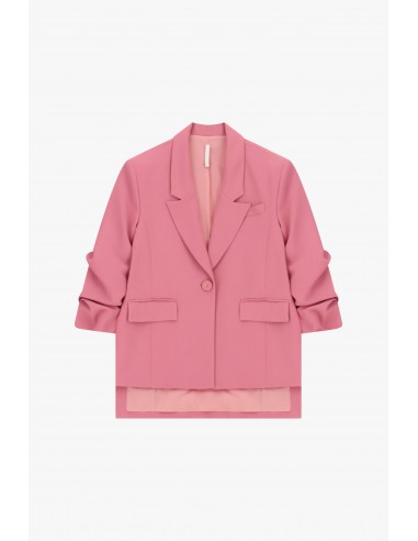 Blazer fluide  Rose manches froncées en crêpe diagonale rose – Imperial Femme