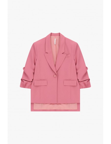 Blazer fluide  Rose manches froncées en crêpe diagonale rose – Imperial Femme