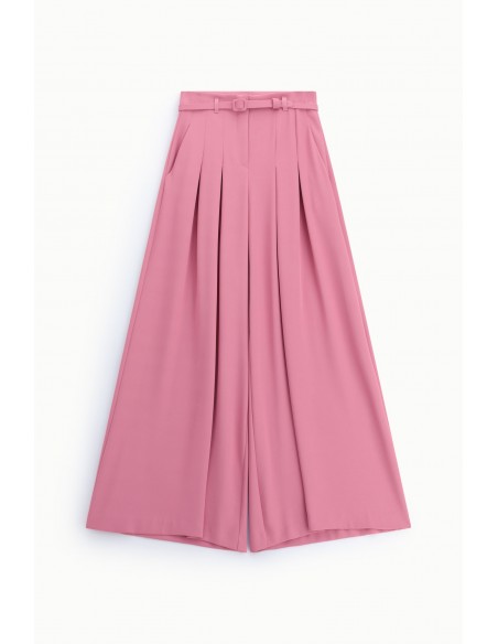 Pantalon palazzo taille haute ceinturé en crêpe coloris rose – Imperial Femme