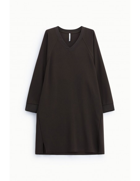 Robe courte marron trapèze col V manches kimono satin – Imperial Femme