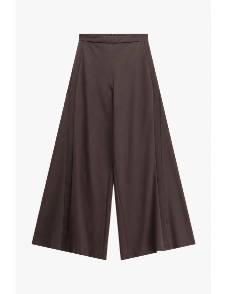 Pantalon palazzo marron taille satin galons – Imperial Femme