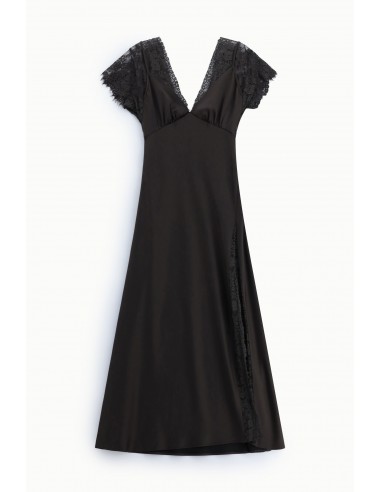 Robe longue satin marron dentelle – Imperial Femme