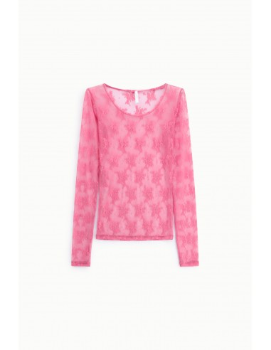 T-shirt dentelle florale rose manches longues – Imperial Femme