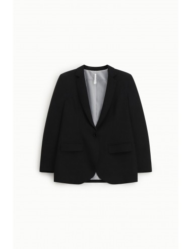 Blazer droit un bouton en crêpe stretch noir – Imperial Femme