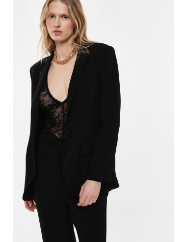 Blazer droit un bouton en crêpe stretch noir – Imperial Femme vue 3/4