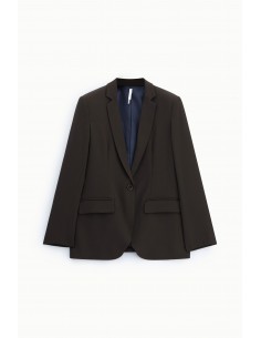Blazer droit un bouton en crêpe stretch marron– Imperial Femme