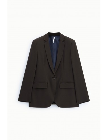 Blazer droit un bouton en crêpe stretch marron– Imperial Femme
