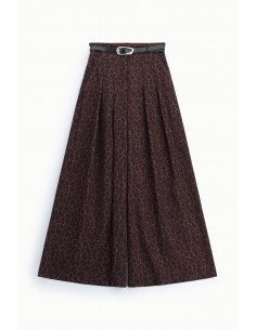 Pantalon palazzo imprimé panthère taille haute ceinturé – Imperial Femme