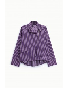 Chemise oversize col lavallière popeline violette rayée – Imperial Femme