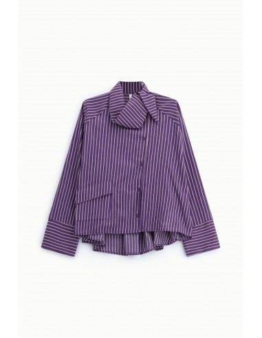 Chemise oversize col lavallière popeline violette rayée – Imperial Femme
