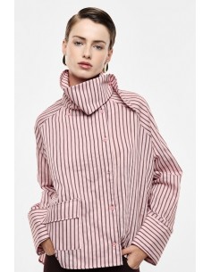 Chemise oversize col lavallière popeline rose rayée vue face – Imperial Femme