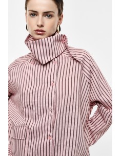 Chemise oversize col lavallière popeline rose rayée detail– Imperial Femme