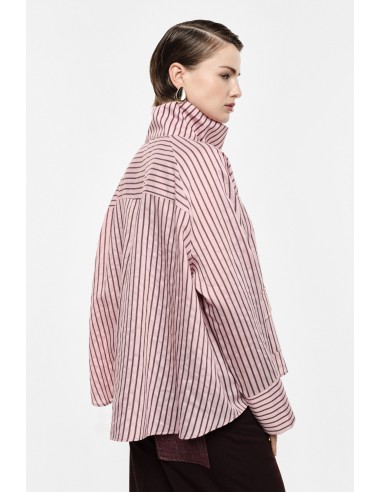 Chemise oversize col lavallière popeline rose rayée – Imperial Femme
