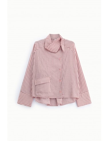 Chemise oversize col lavallière popeline rose rayée – Imperial Femme