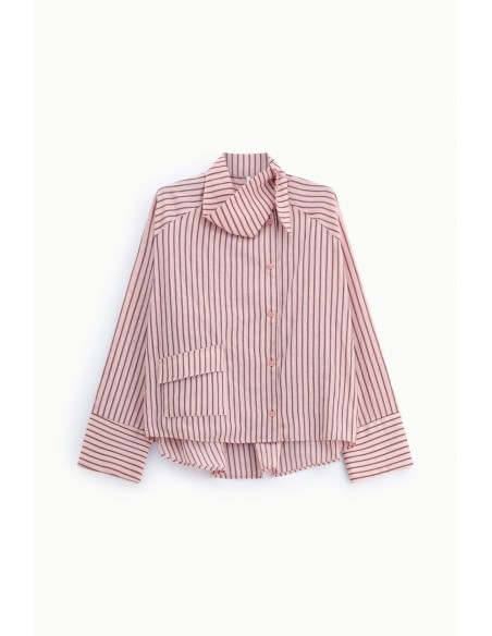 Chemise oversize col lavallière popeline rose rayée – Imperial Femme