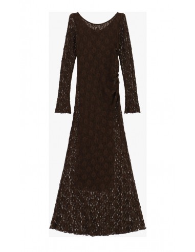 Robe longue dentelle marron manches longues Imperial.  vue face