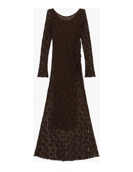 Robe longue dentelle marron manches longues Imperial.  vue face