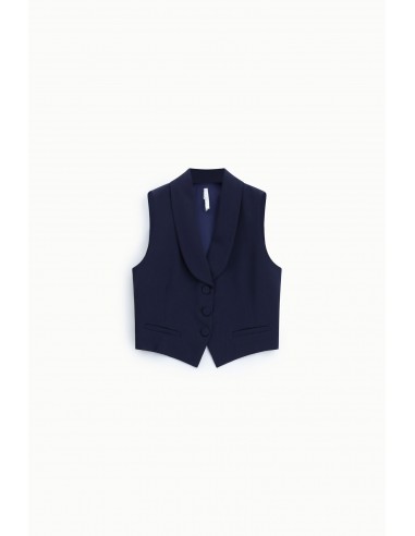 Gilet tailleur ajusté col châle en crêpe bleu marine – Imperial Femme