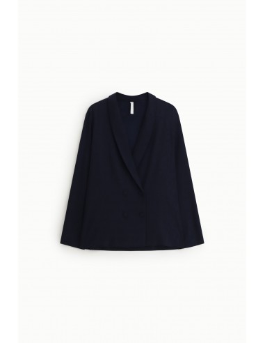 Blazer croisé col châle en crêpe infroissable bleu marine – Imperial Femme