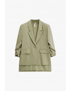 Blazer fluide manches froncées en crêpe diagonale vert d'eau – Imperial Femme