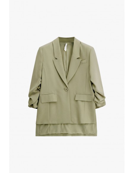 Blazer fluide manches froncées en crêpe diagonale vert d'eau – Imperial Femme