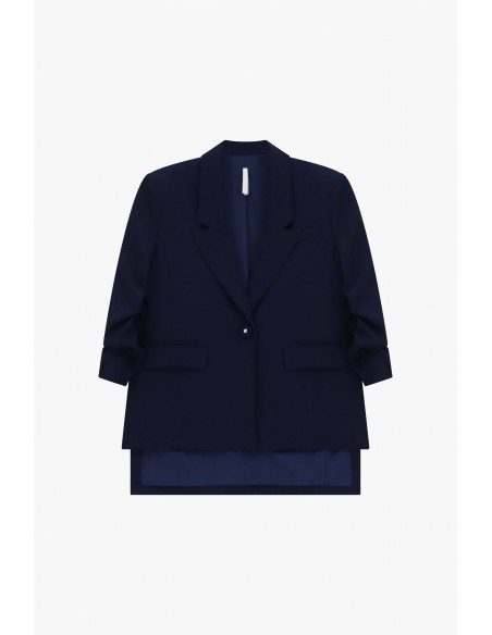 Blazer fluide manches froncées en crêpe diagonale bleu marine – Imperial Femme