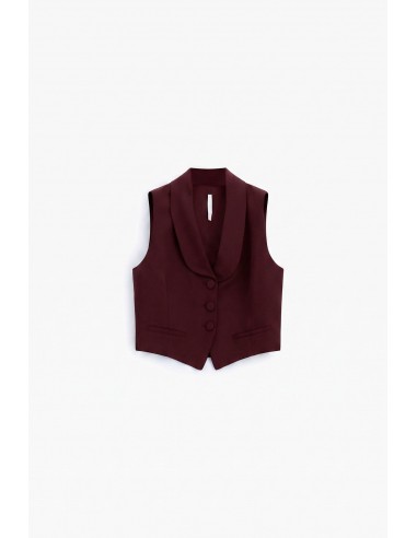 Gilet tailleur ajusté col châle en crêpe bordeaux – Imperial Femme