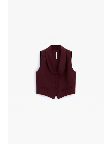 Gilet tailleur ajusté col châle en crêpe bordeaux – Imperial Femme