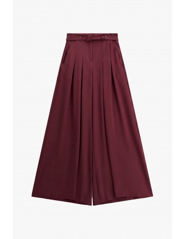 Pantalon palazzo taille haute ceinturé en crêpe bordeaux – Imperial Femme