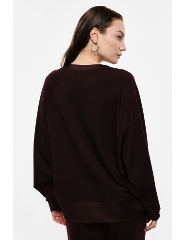 Sweat-shirt bordeaux col V manches chauve-souris poignets satin vue dos– Imperial Femme