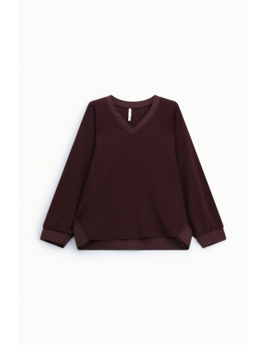 Sweat-shirt col V manches chauve-souris poignets satin – Imperial Femme