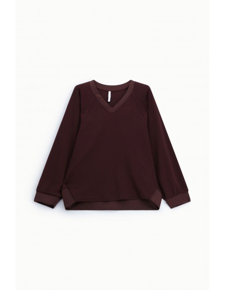 Sweat-shirt col V manches chauve-souris poignets satin – Imperial Femme