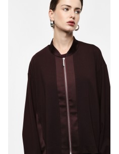 Bomber  bordeaux oversize col satin vue 3/4 – Imperial Femme