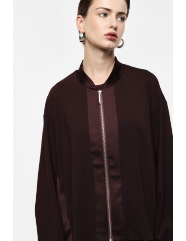 Bomber  bordeaux oversize col satin vue 3/4 – Imperial Femme