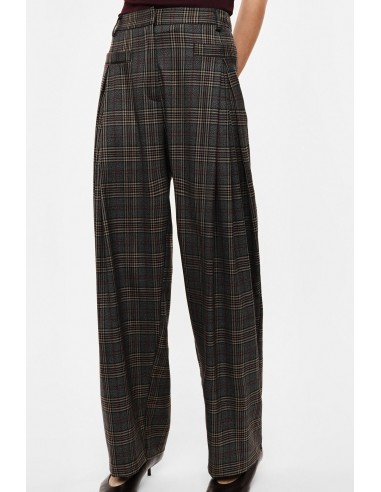 Pantalon palazzo prince de galles gris et camel à pinces, vue de face – Imperial Femme