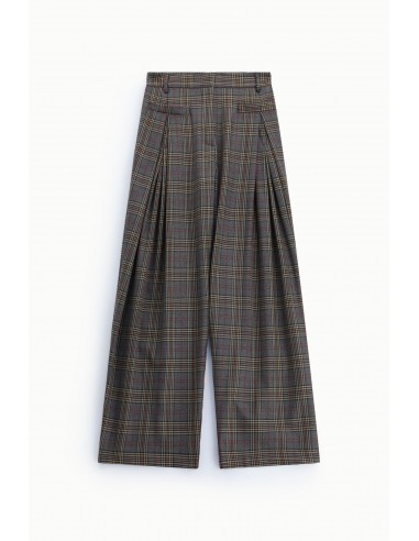 Pantalon palazzo prince de galles gris et camel à pinces– Imperial Femme