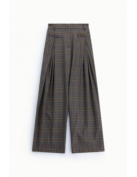 Pantalon palazzo prince de galles gris et camel à pinces– Imperial Femme