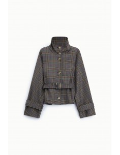 Veste courte ceinturée prince de galles col montant – Imperial Femme