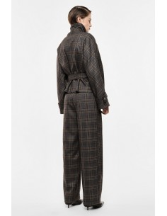 Veste courte prince de galles ceinturée à la taille, vue de dos avec pantalon palazzo assorti – Imperial Femme