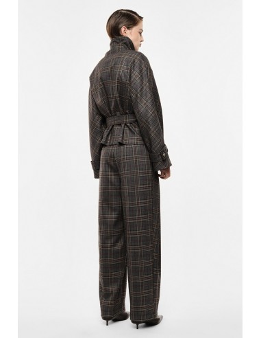 Veste courte prince de galles ceinturée à la taille, vue de dos avec pantalon palazzo assorti – Imperial Femme