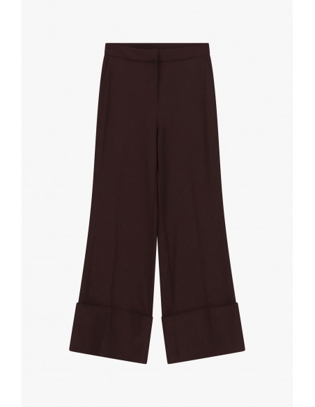 Pantalon palazzo bordeaux taille haute revers large – Imperial Femme