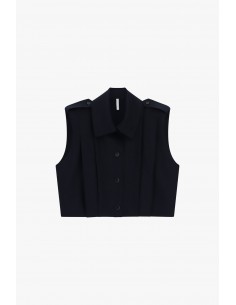 Veste bleu marine sans manches oversize col montant – Imperial Femme