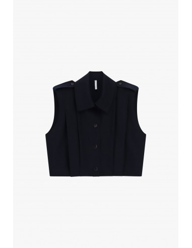 Veste bleu marine sans manches oversize col montant – Imperial Femme