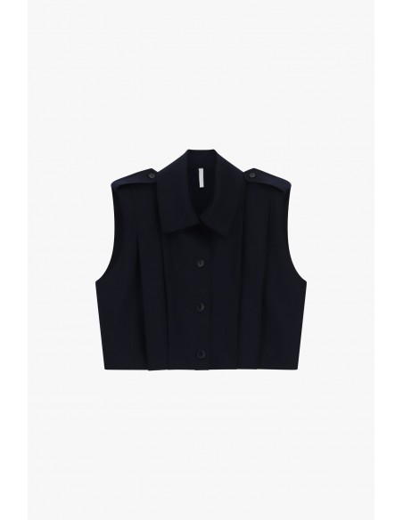 Veste bleu marine sans manches oversize col montant – Imperial Femme