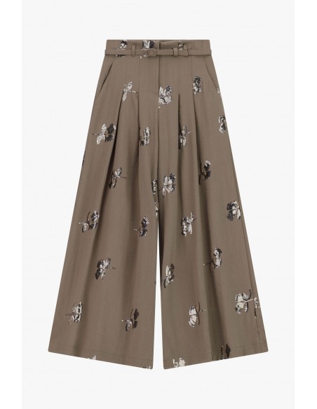 Pantalon palazzo taille haute piqué brodé sequins – Imperial Femme