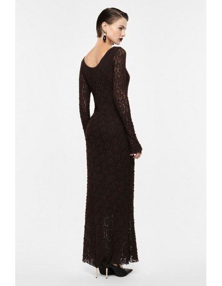 Robe longue dentelle marron manches longues Imperial.  vue dos