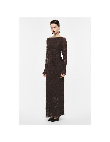 Robe longue dentelle marron manches longues Imperial.  vue face
