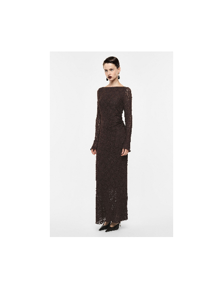 Robe longue dentelle marron manches longues Imperial.  vue face