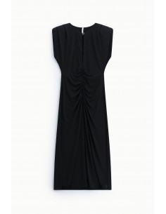 Robe midi fourreau drapée en jersey noir col bijou – Imperial Femm