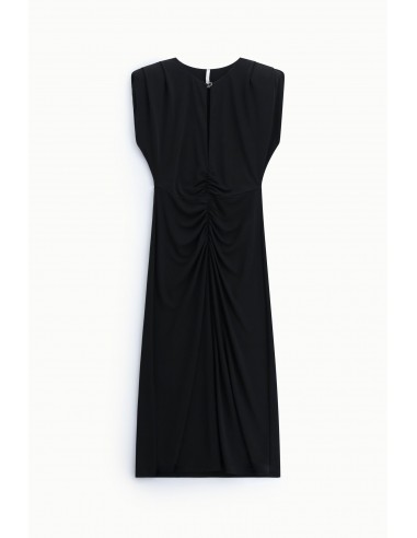 Robe midi fourreau drapée en jersey noir col bijou – Imperial Femme